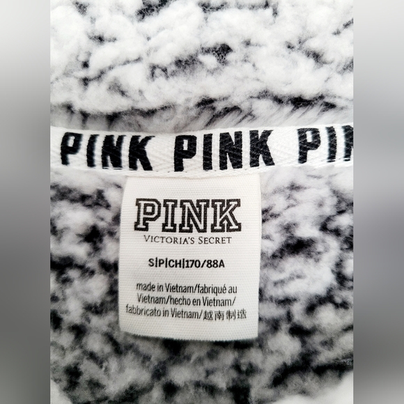 PINK Victoria's Secret Women Fuzzy Sherpa Pullover Sweater 3/4 Zip Front Gray S - Picture 5 of 16